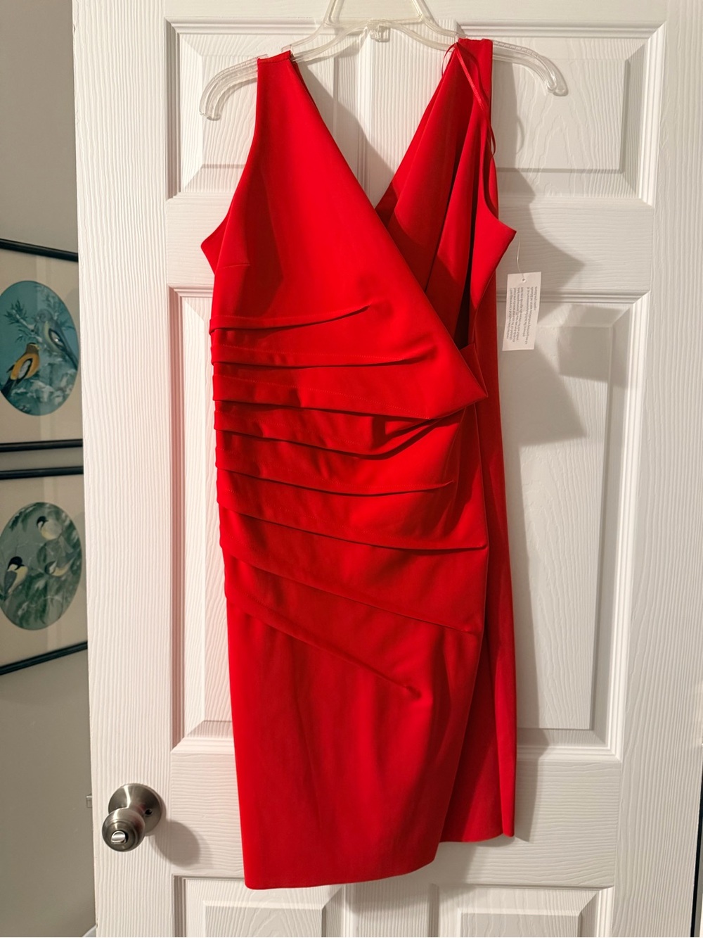 Red Draped V-Neck Sleeveless Cocktail Dress